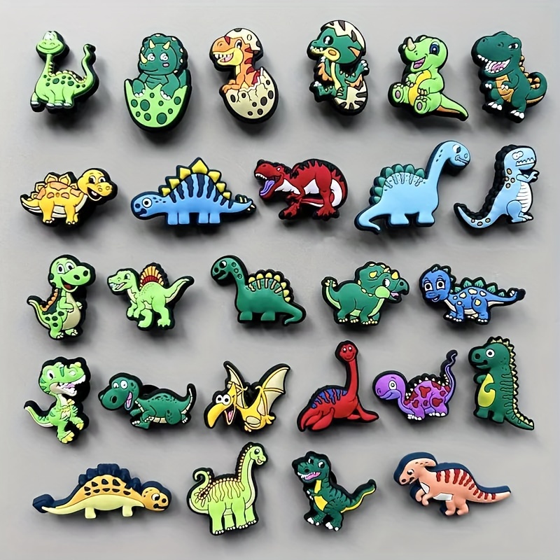 

12-pack Assorted Dinosaur Themed Charm Set, Cartoon Design, Removable For Beach Bags & Wristbands, Pvc Material - Ideal Gift For Birthdays, Christmas, Valentine's, Halloween, Parties