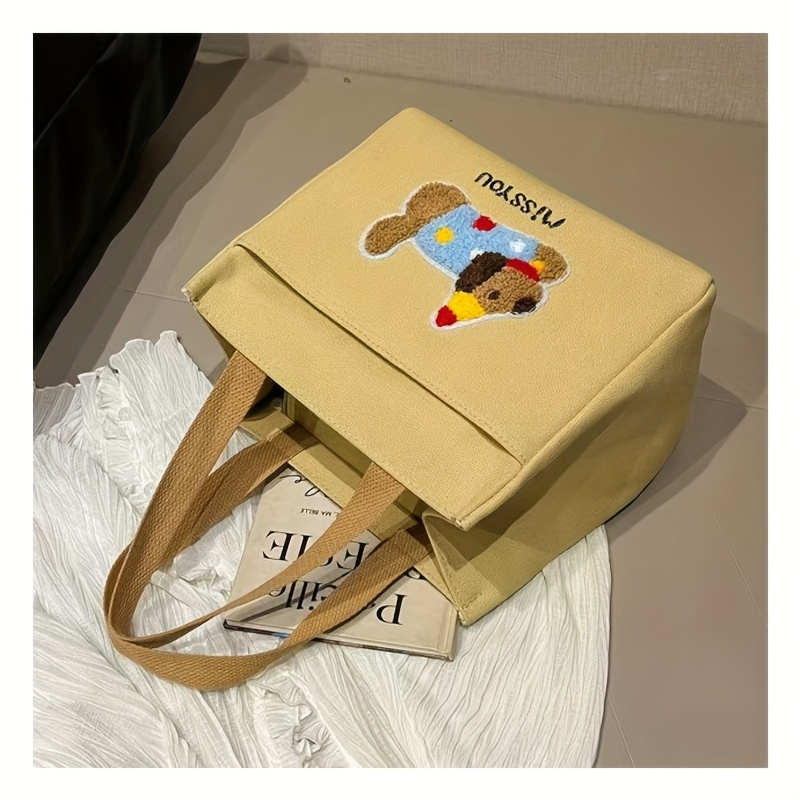 Cartoon Dog Canvas Lunch Bag with Large Capacity