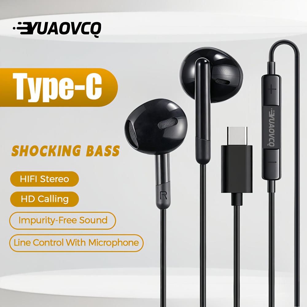 TEMU Auriculares intrauditivos con cable YUAOVCQ, con conector Tipo-C/USB-C y digital, auriculares para teléfono móvil, auriculares con cable para