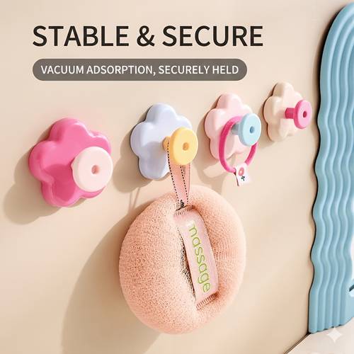 creative cute dopamine flower hook non punching hook bathroom non marking towel rack key storage hook