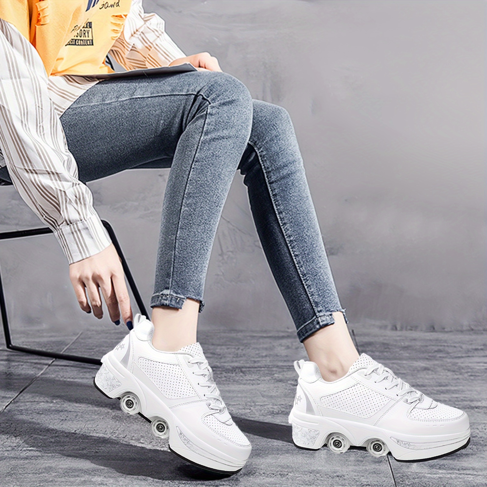 Deformation Roller Skate Shoes For 2-in-1 Retractable Wheels Roller  Skates Sneakers, Double Row Shoes With Wheels, Indoor Outdoor Roller Shoes