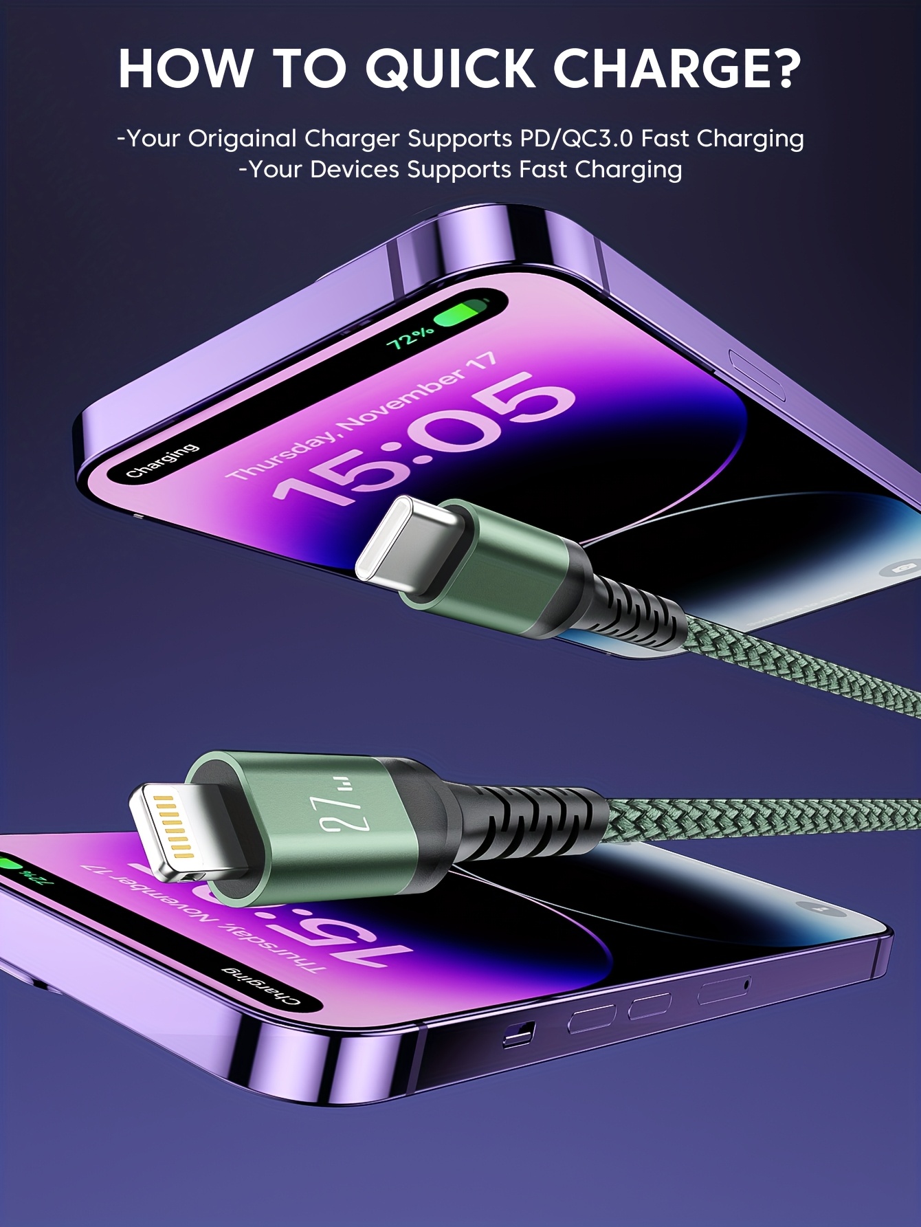 cavo di ricarica usb-c a lightning per iphone, cavo in nylon intrecciato compatibile con iphone 14 13 12 11 pro xr xs 8 7 6 , ipad e , caricamento Dettagli dell'articolo 3