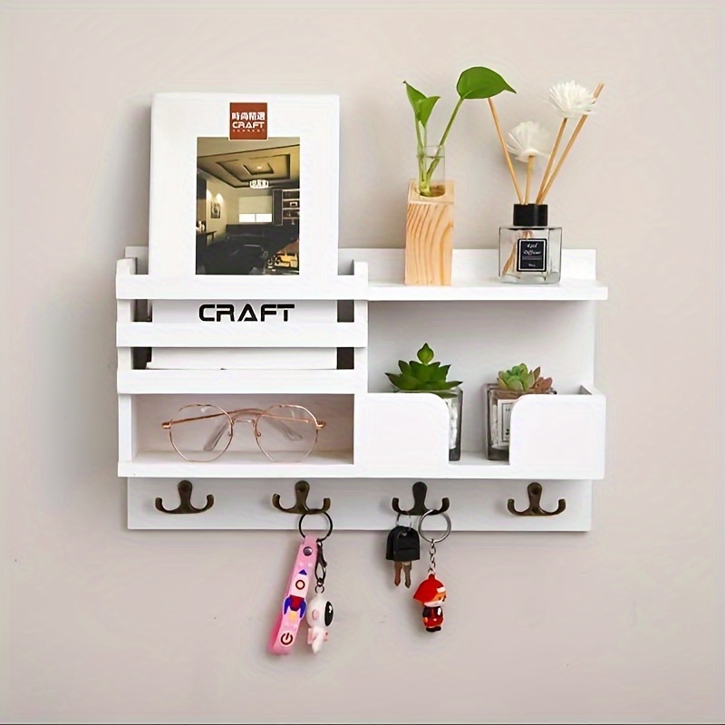 

Easy-install Wooden Wall Shelf & Key Holder - Space-saving Organizer For Entryway, Living Room | Ideal For Mail, Keys & Decor
