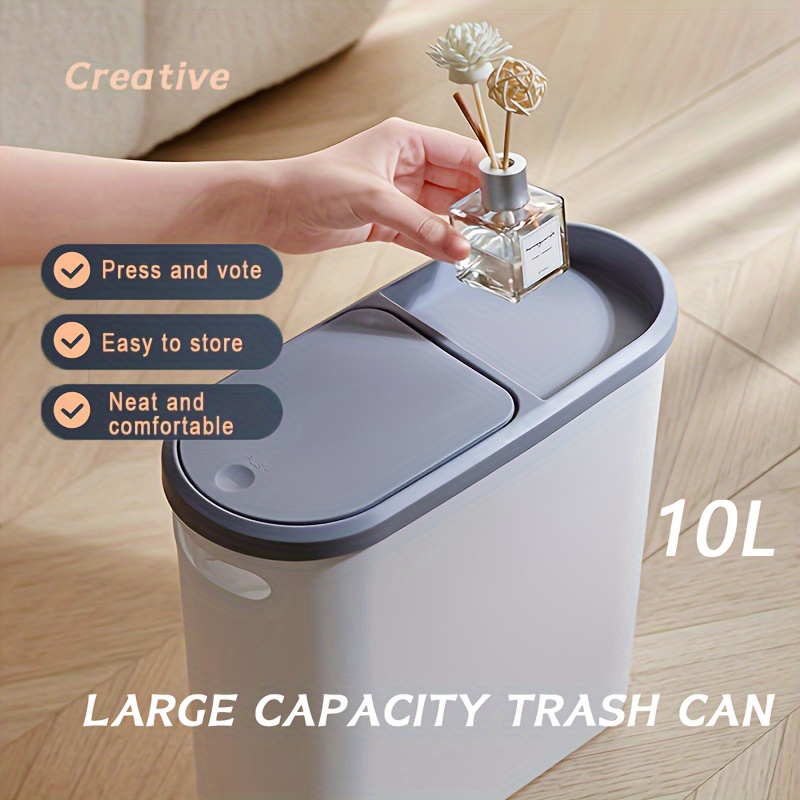 

Large Capacity Trash Can, 10l Creative Gap , Press Type Waste Bin With Lid, Simple Paper Basket, Kitchen Bathroom Bedroom Living Room Accessories, Home Supplies, And Clean