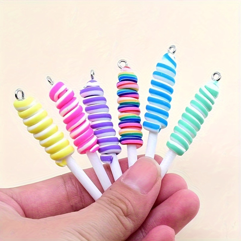 

12-piece Colorful Lollipop Charm Set For Diy Jewelry - Soft Clay Pendants For Earrings, Keychains & Crafts