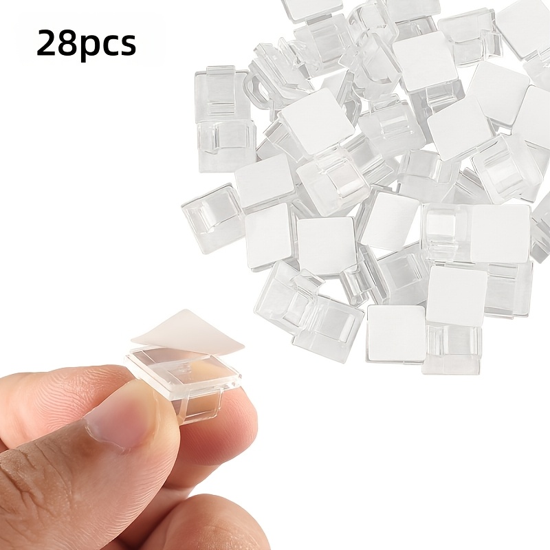 TEMU 16/28pcs Transparent Adhesive Cable Clips - Reusable Self-adhesive Cable Organizers With Strong Sticky Backing, Plastic-like Fixing Effect,