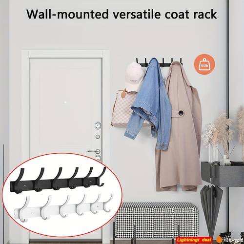 6 wall mounted organizer heavy duty metal coat rack for bathrobes towels hats bathroom entryway storage black 1pc