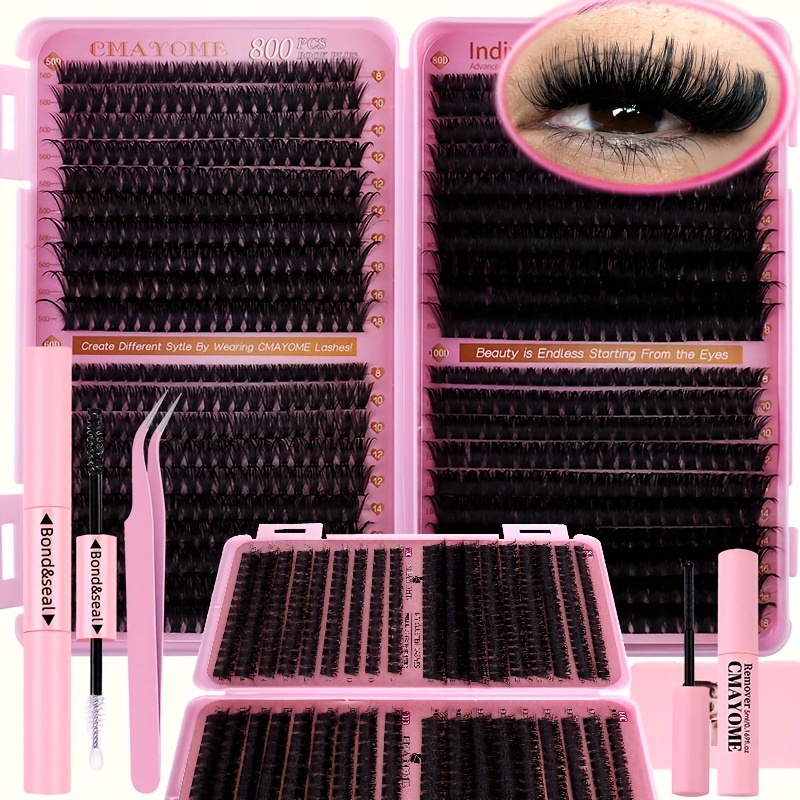 800 621 180 2pcs clustered self false eyelashes diy kit wild makeup style mixed length 8 18mm d with false eyelash tweezers brush remover and grafting tool suitable for beginners perfect mothers day valentines day gift details 0