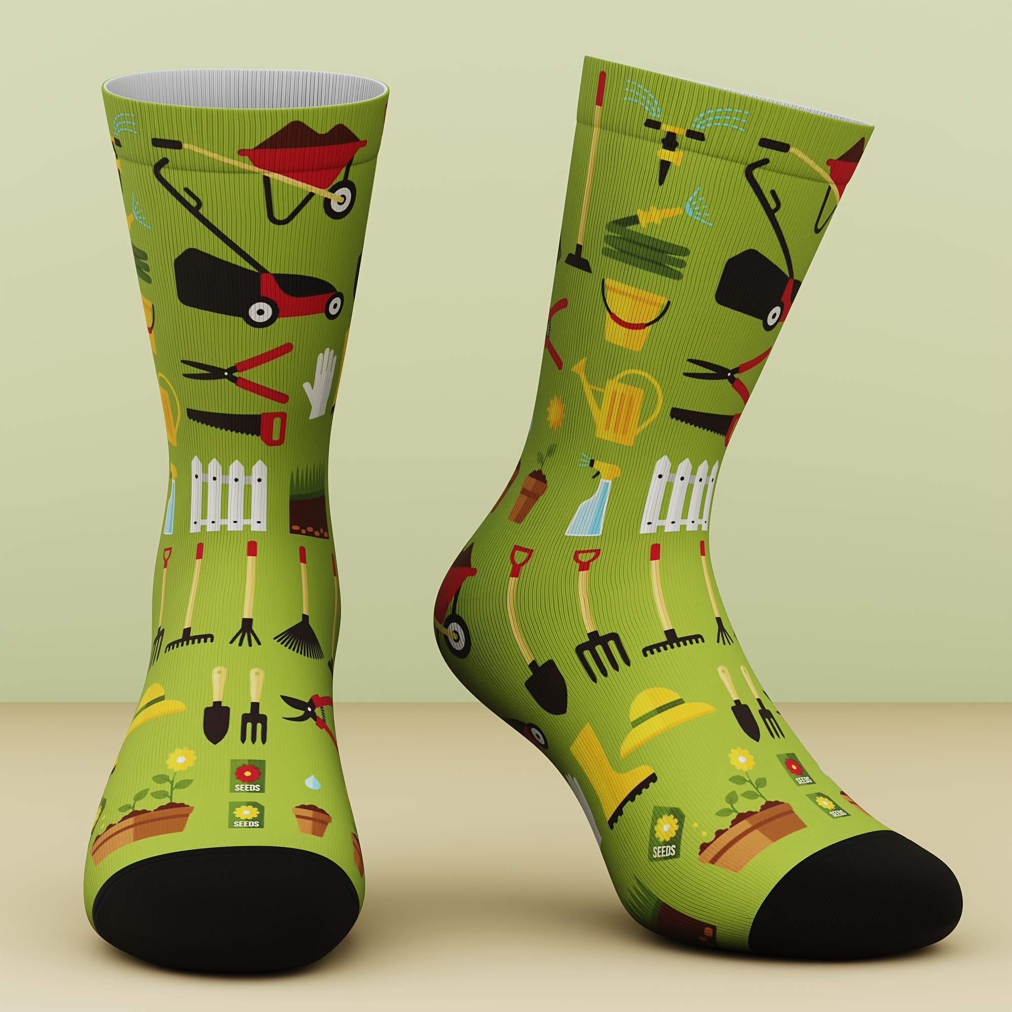 TEMU 1 par de calcetines unisex con divertidos estampados de herramientas de jardinería, elegantes, cómodos y transpirables. para ocio al y deportes,