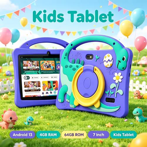 imagen del artículo tabletas infantiles de 7 pulgadas con funciones wifi y bluetooth, 4gb rma 64gb rom, 13, pueden el software educativo y de aprendizaje preinstalado, de silicona a prueba de golpes, de soporte de