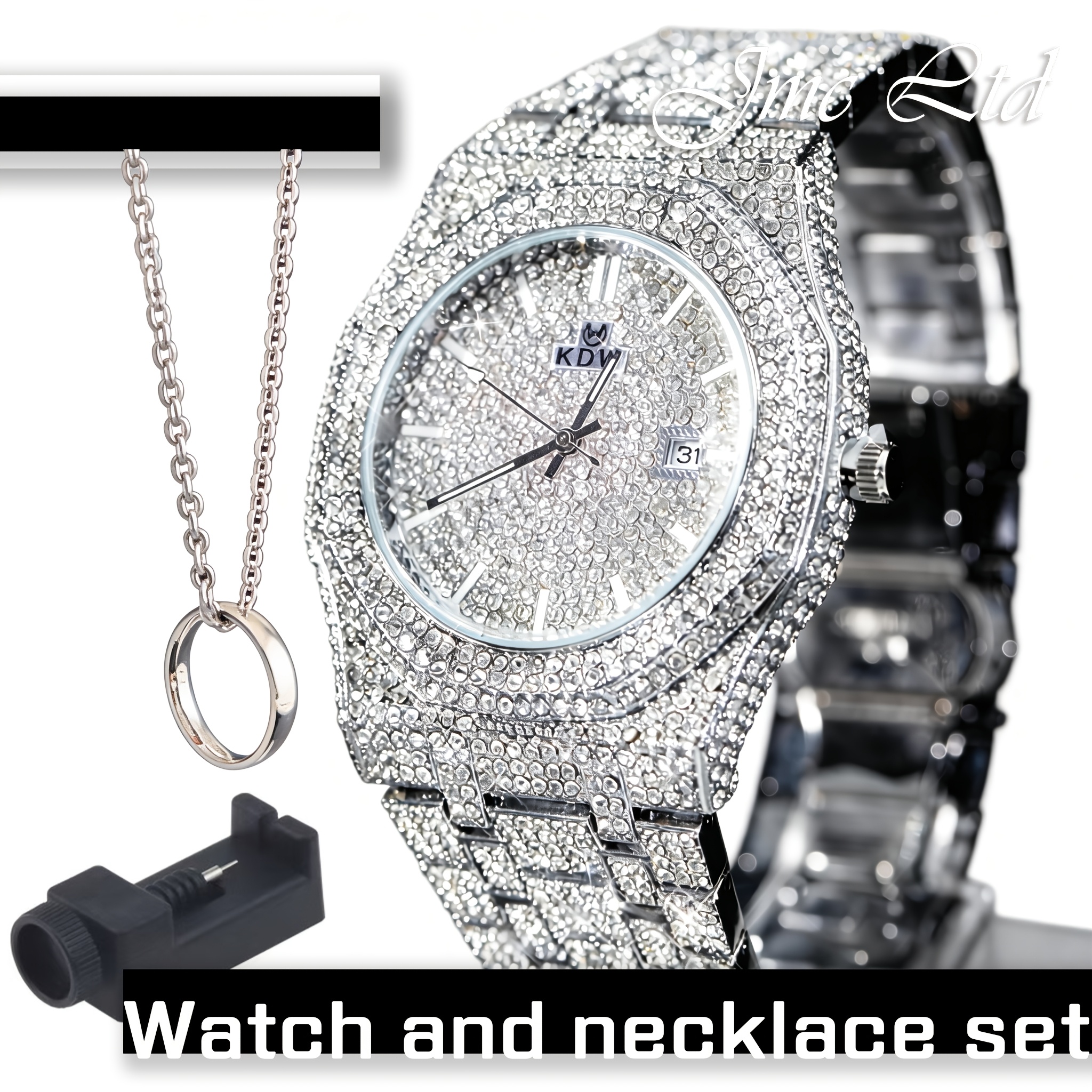 TEMU Luxury Hip Hop Bling Watch Style Wristwatch, High-end -the-dark For Rappers, Christmas Valentine's Thanksgiving Gifts