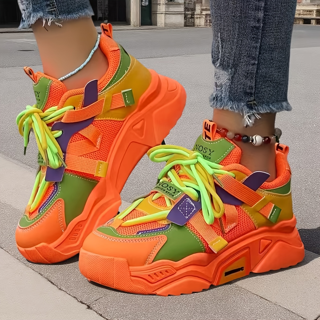 TEMU Sx30 - Women's Fashionable Shoes. Stylish And Elegant Breathable Lace-up Casual Sneakers, Synthetic Upper Materials And Fabric Lining,