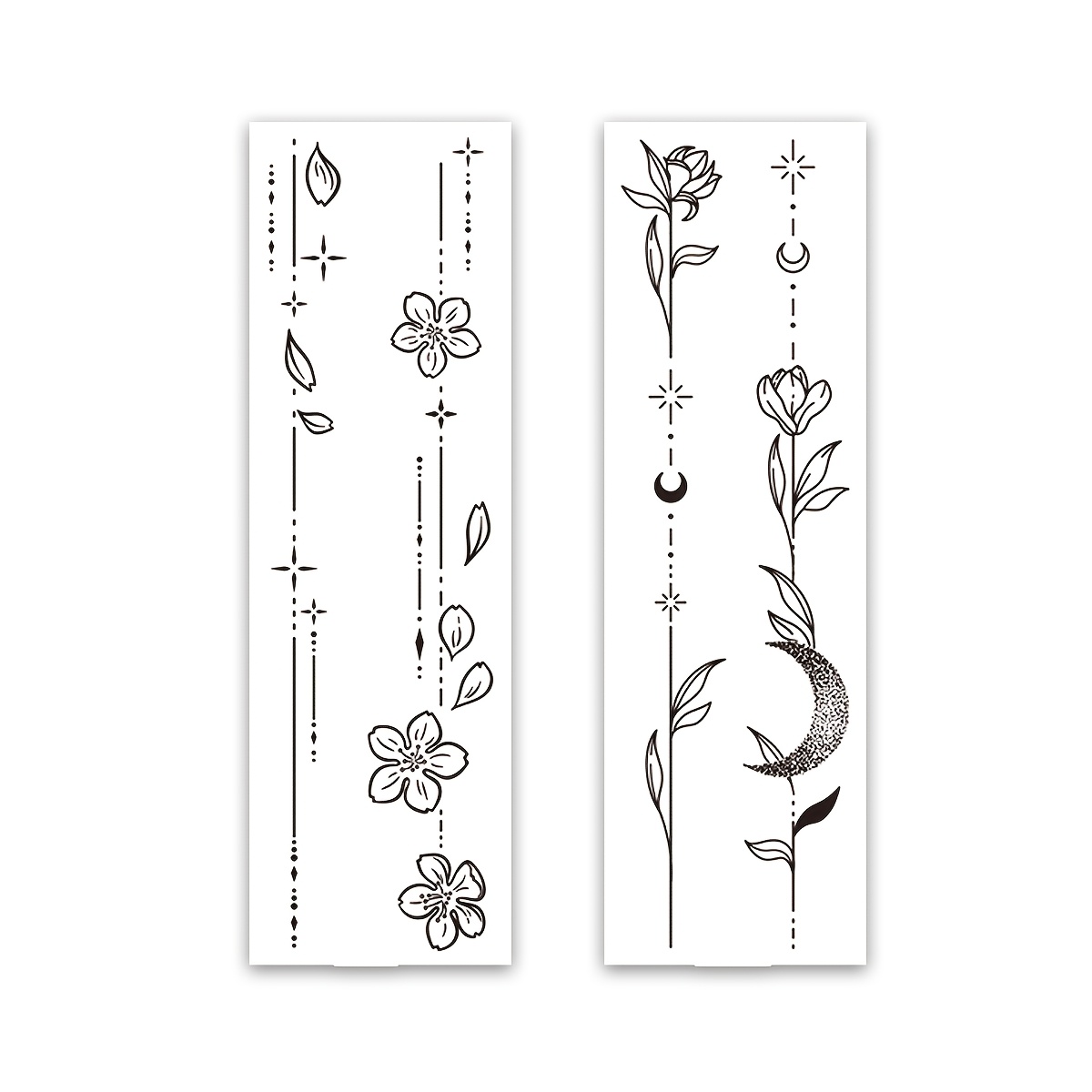 2pcs Sexy Waterproof Body Art Temporary Tattoos for Women. Black Moon, Flower, And Leaf Patterns Spine Tattoos, Can Be Used On The Arms, Shoulders, Back, And Legs. Perfect for Holiday, Parties, Weddings, Vacations. Gifts.Body Decorations.