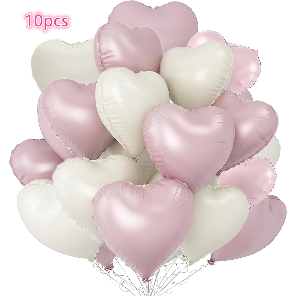 

10pcs Heart Foil Balloons, 18" Metallic Mylar With Curling Ribbon For Valentine's Day, Birthdays, Anniversaries, And Wedding Party Decorations, Birthday Balloons