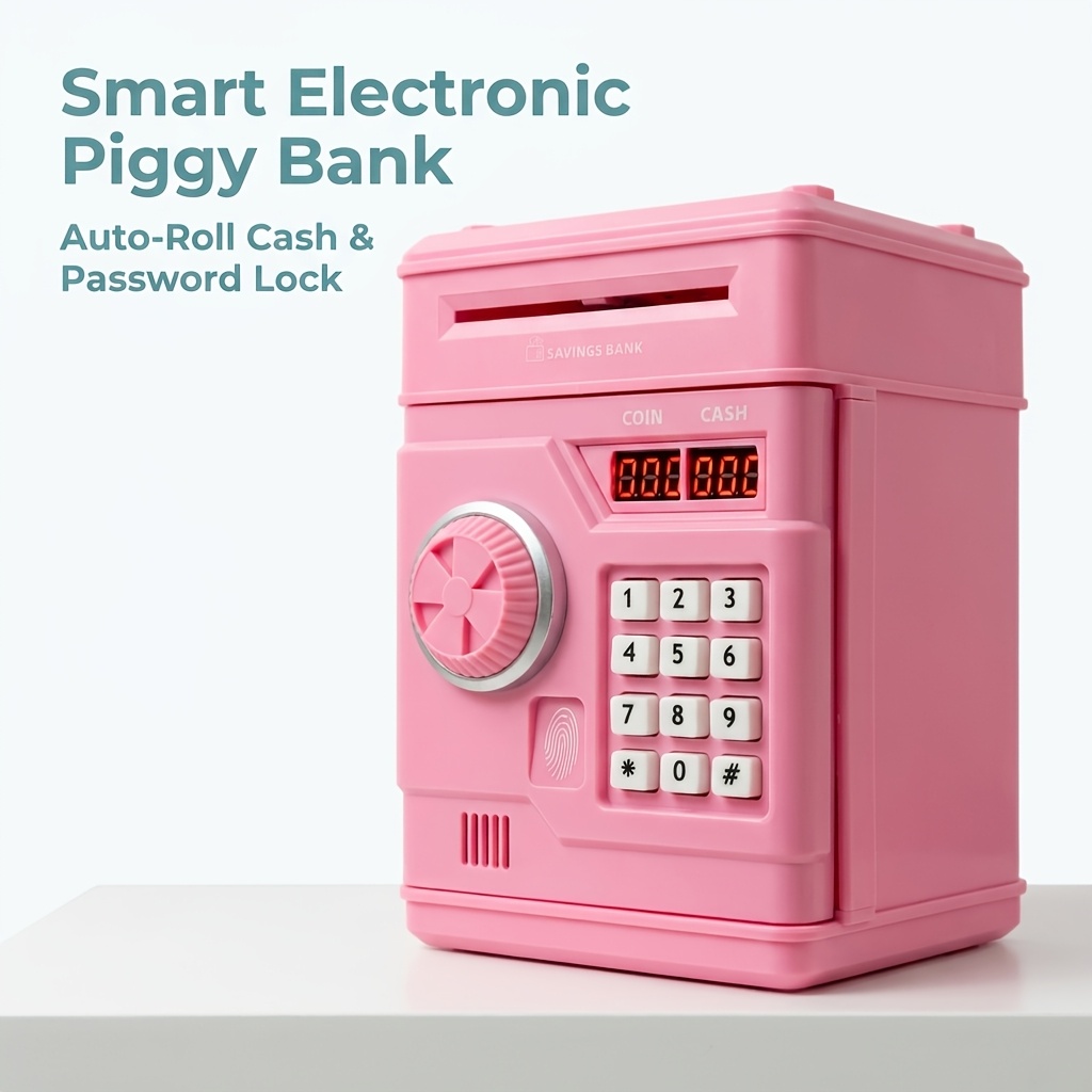 2026 new model electronic money   ages 3 12 with password lock simulated fingerprint button atm style automatic cash intake large capacity   resistant coin bill saving box educational toy gift for financial literacy