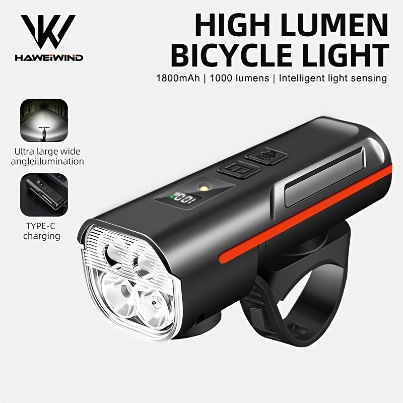 TEMU Luz Delantera para Bicicleta, Súper 1500 Recargable por USB, 5 de Iluminación, Adecuada para Bicicletas de Carretera, Bicicletas de Montaña,