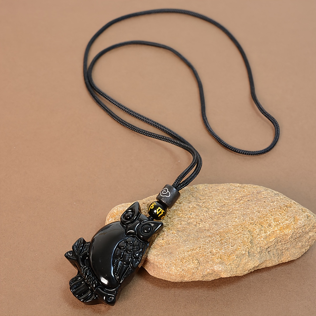 Obsidian Owl Pendant Men's Owl Raptor Obsidian Necklace Pendant