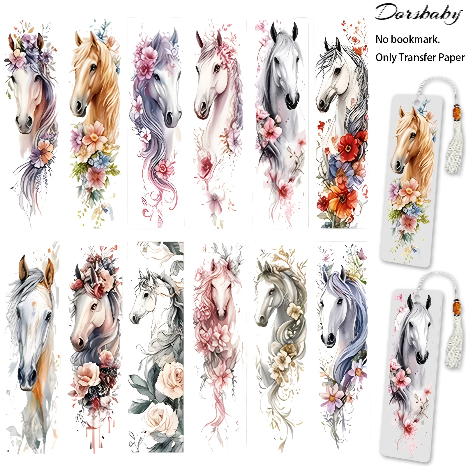 TEMU 24 Sheets Flower Horses Uv Dtf For Bookmark Blanks Tassels, Rub On Transfer For Personalized Reading Additions, Creative Crafting Supplies (no