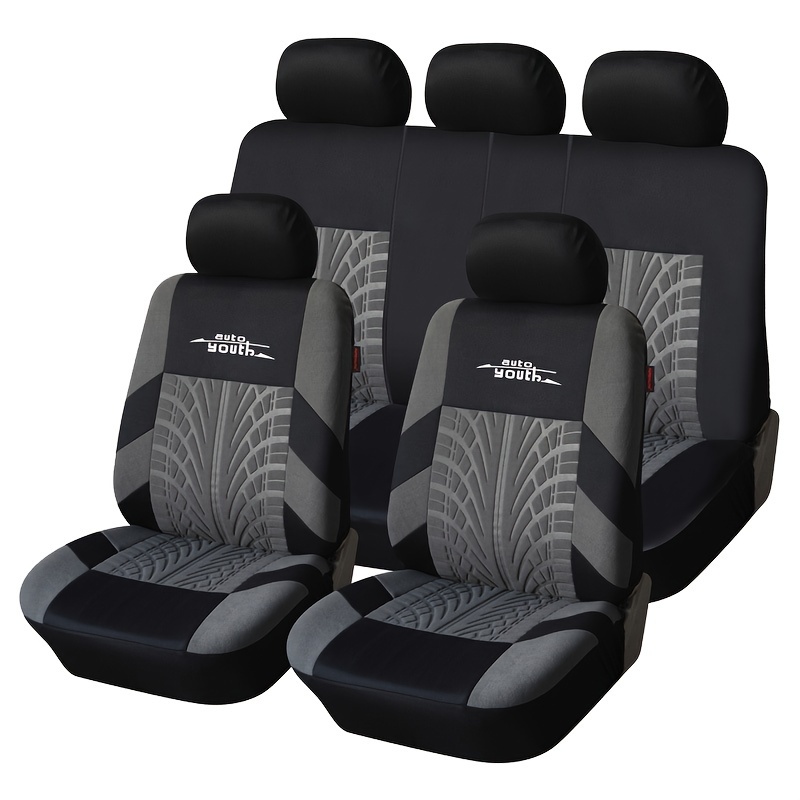 

Car Seat Covers Full Set, Front & Split Rear Bench For Car, 3d Tyre Print Automotive Interior Covers, Airbag Compatible, Quick Setup Universal Fit Seat Covers For Car, Truck, Suv