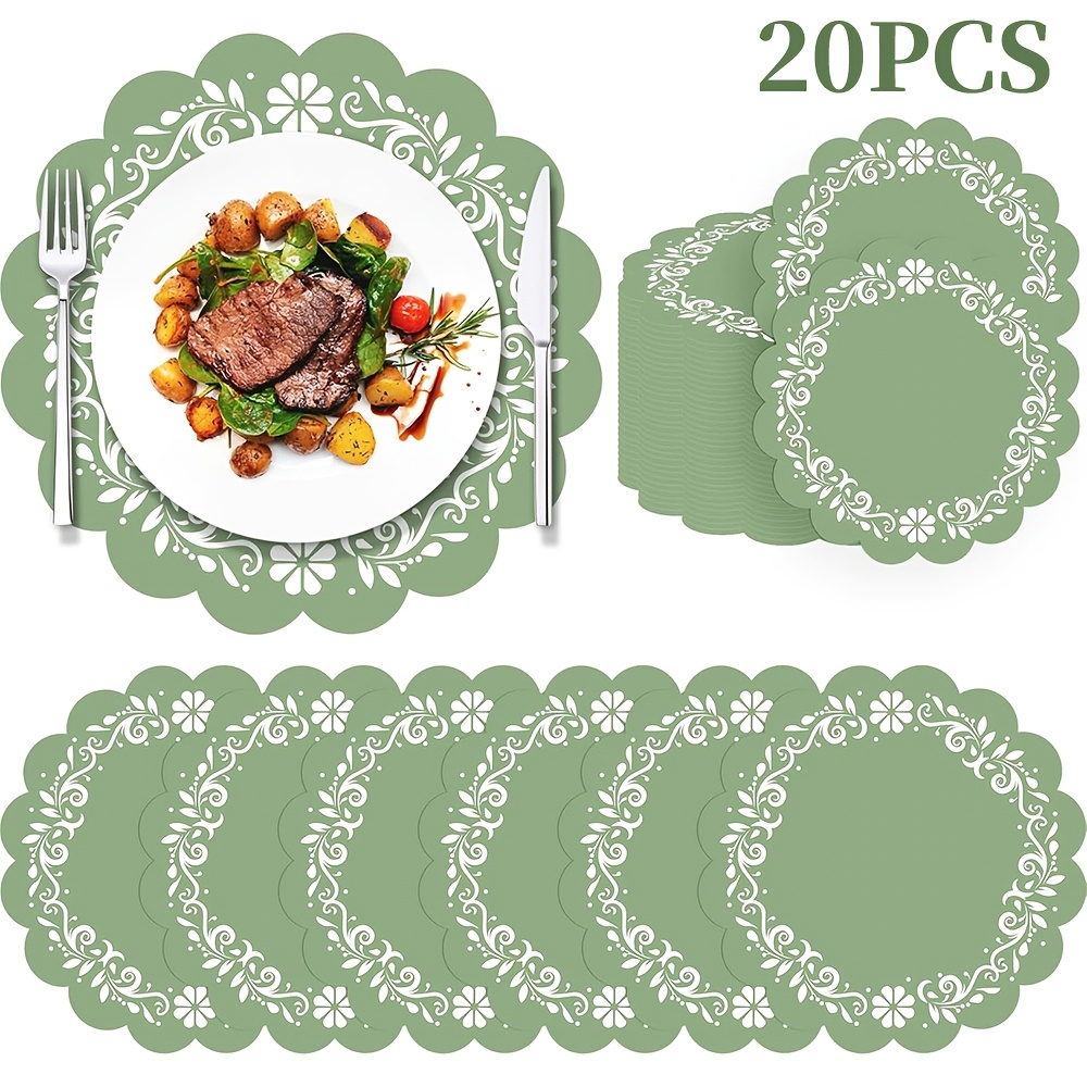 TEMU 20/50pcs de table jetables en papier vert avec bordure en dentelle, 13,5 pouces, bordure florale. Convient pour les décorations de table, les