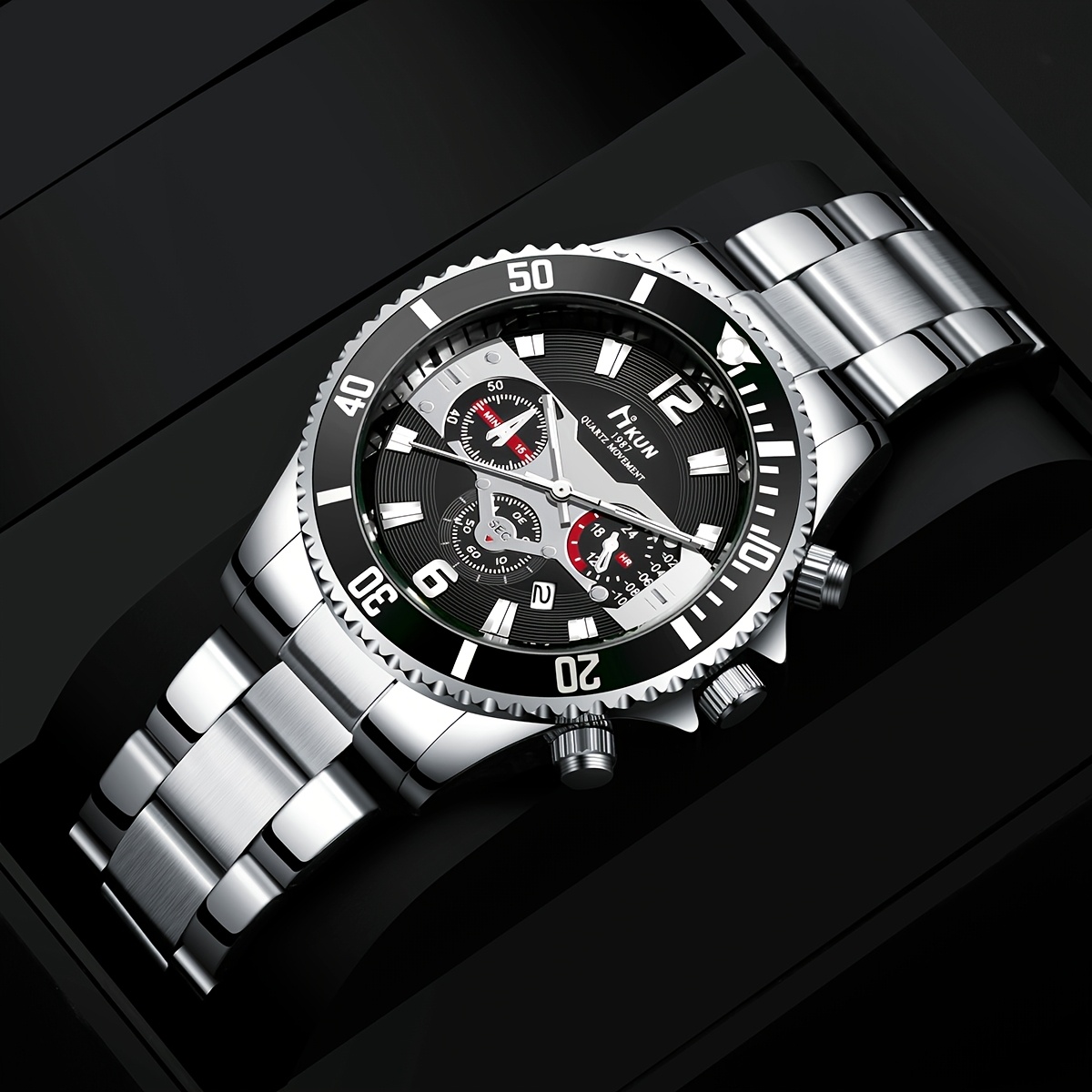 4pcs Men's Set with Quartz Watch, Bracelet, Necklace & Ring
