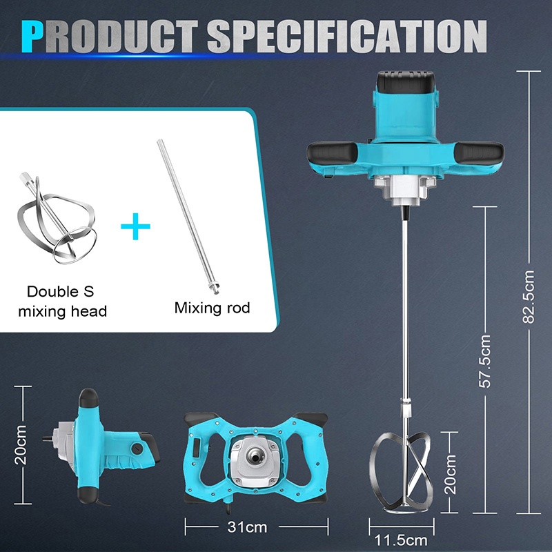 Electric Concrete Mixer, Steering Wheel Mixer, 3500w Motor, Speed 1500 Rpm, 6-speed Adjustable Mode, Spiral Mixing Paddle, Suitable For Mixing Paint, Cement, Feed