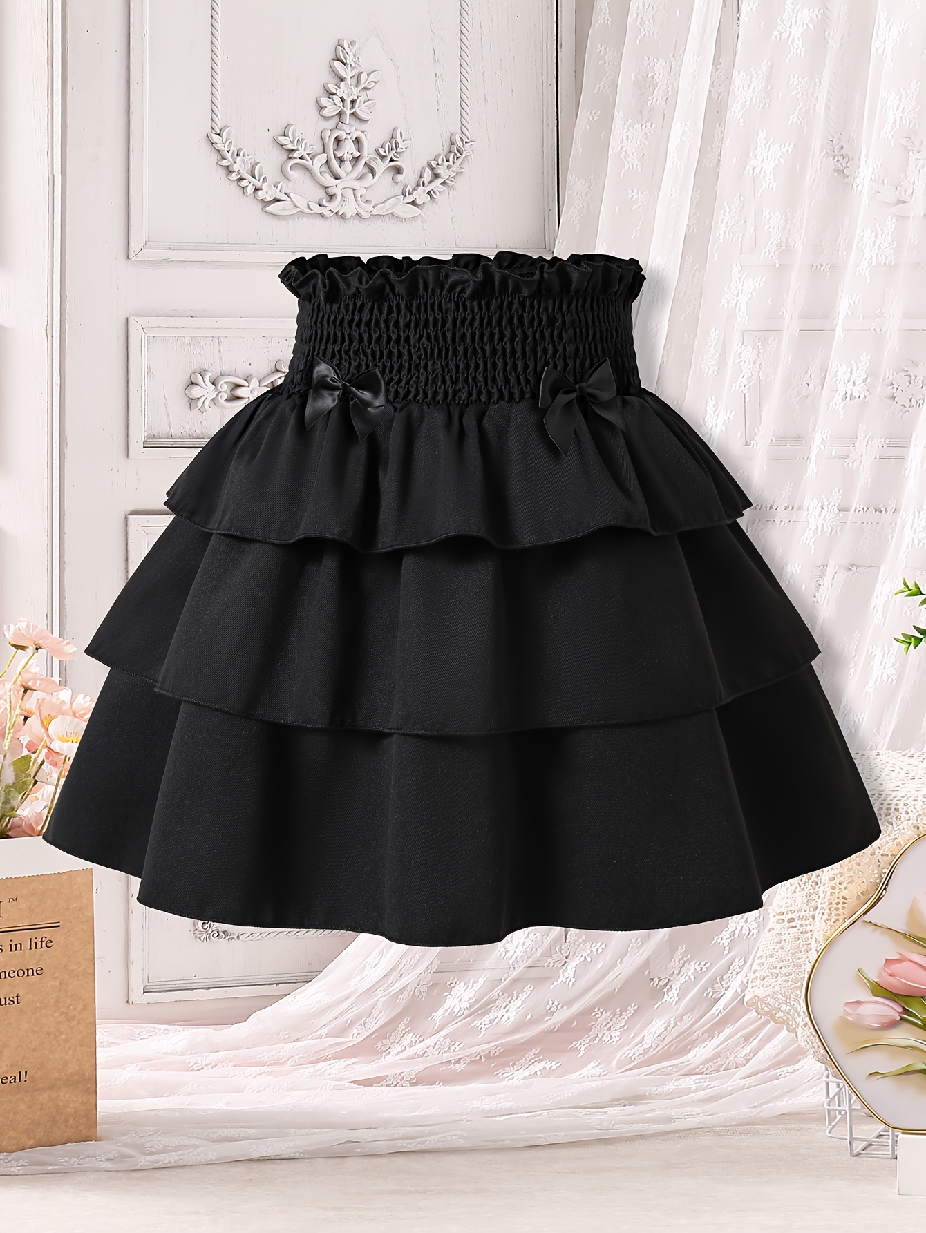 Tulle Falda Negra Volantes Larga Falda Larga Plisada En Tejido De