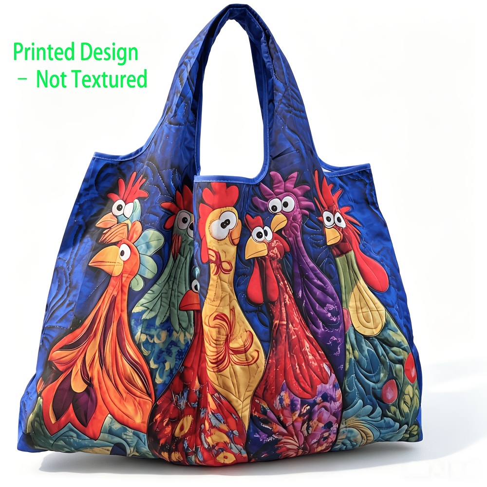 TEMU Printed Design - Not Textured Large Capacity Oil Painting Supermarket Portable Shopping Bag Lightweight Foldable Shopping Bag Shoulder Hand Tote