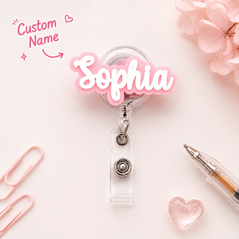 TEMU 2d [custom] 1pc Custom Text & Name Retractable Id Holder, Rn Nurse Tag, Badge Clip, Nameplate, Office Badge, Stethoscope Accessory; Gifts For