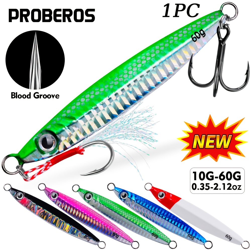  fishing   saltwater 10g 60g with assist hook glow vertical     lead jig sea fishing jigging spoon lures for tuna salmon   striped        