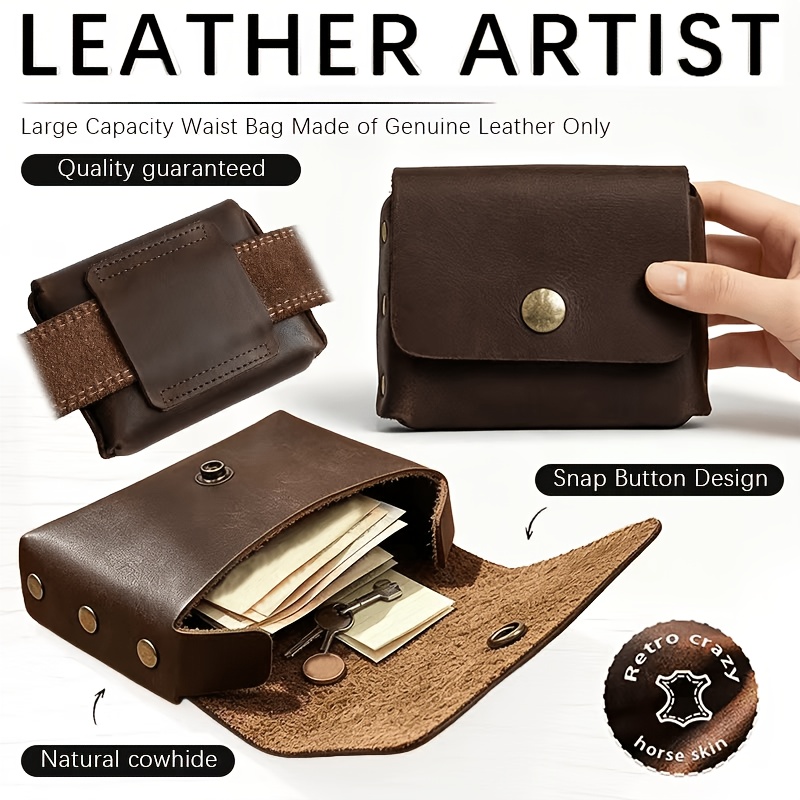 TEMU Genuine Leather Belt Bag, Unisex Small Waist Pack For Daily Commuting, Portable And Durable. Vintage Genuine Leather Style, Perfect For , Cards,