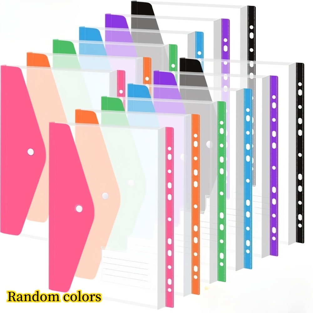 24 Pack A4 Expanding File Jackets, Random Colors, Plastic Binder Pockets With Secure Snap Closure And Labels, Side-opening Clear Document Holder For 2/3/4 Ring Binders, Office Organization Supplies