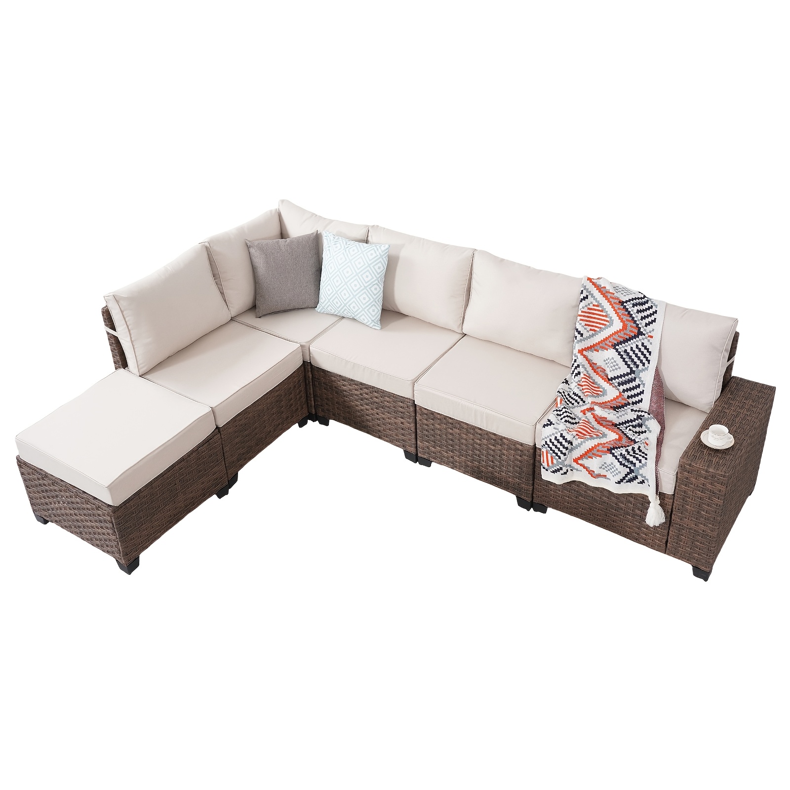 RAISED Patio Furniture Set, 2piece/3piece/4piece/6piece Wicker Outdoor Patio Furniture Sets with Cushions And Coffee Table, Outdoor Sectional Boho Patio Conversation Set Sectional Sofa for Backyard, Porch, Beige/Blue