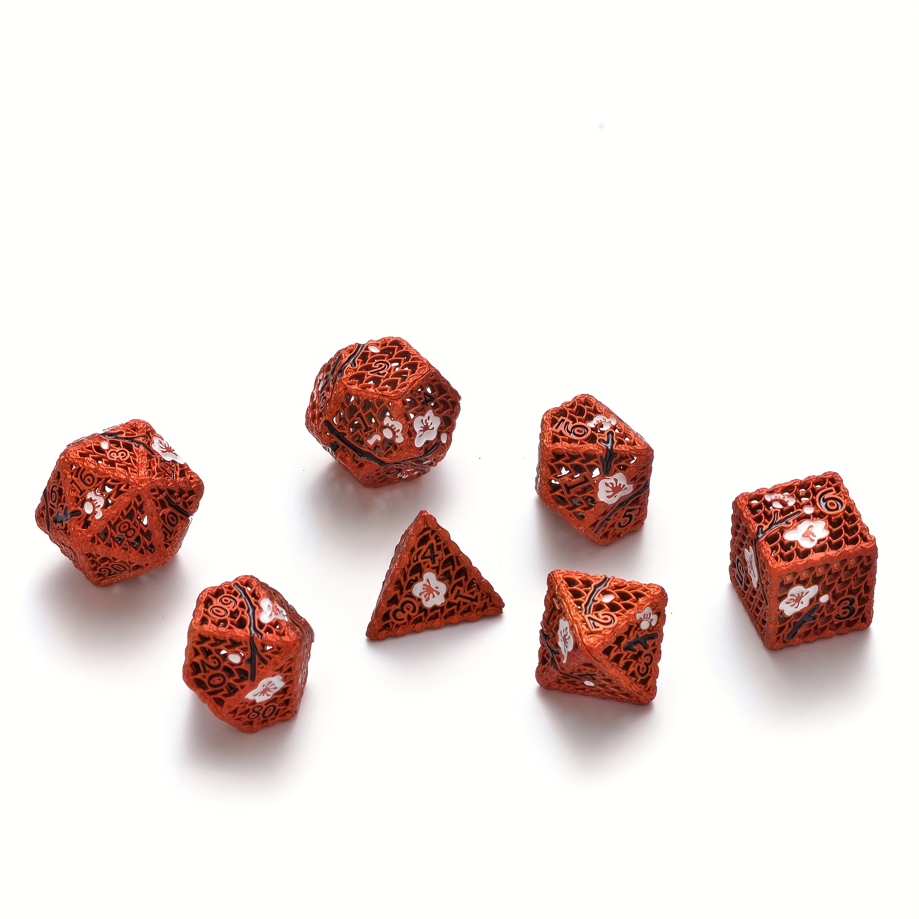 D&D Metal Dice Kit, 7 Rose Metal Hollow Dice Kit