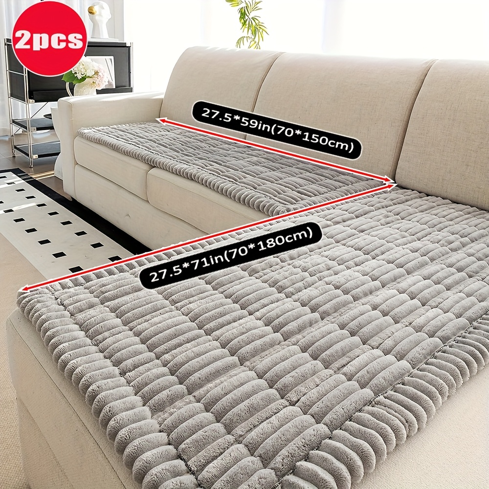 TEMU 2pcs Thick Plush Combination Sofa Cushion, Split Sofa Cover, With Thickened Edges And Drawstring, Suitable For Autumn And Winter , Living Room