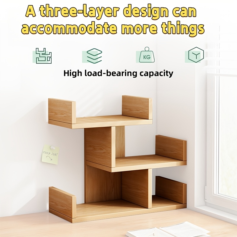 

Wooden Home Bookshelf Office Storage Rack, Creative Desktop Display Rack Storage Rack, Desktop Storage For Books, Files, Photo Albums, High -bearing Capacity, Oak And Pine Colors