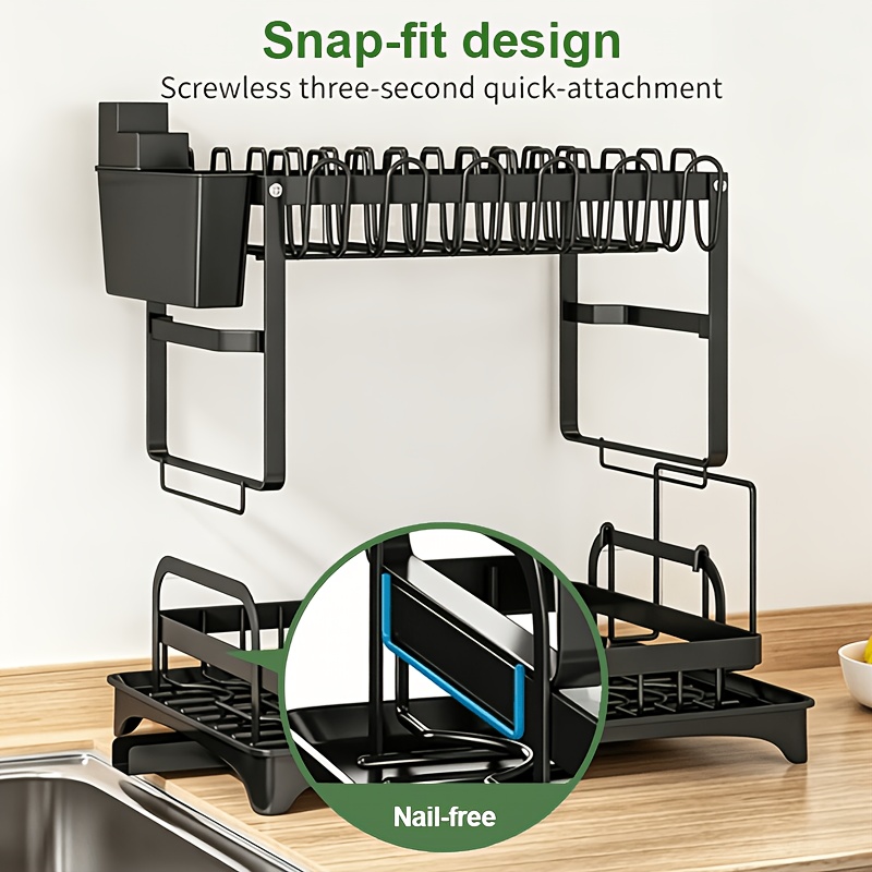 2-layer Dish Drying Rack With Drain Board Set - Large Metal Dish Rack With Drain, Glass Holder, Cutlery Holder, And Drainage System - Kitchen Additions For Efficient Dish Drying And Organization