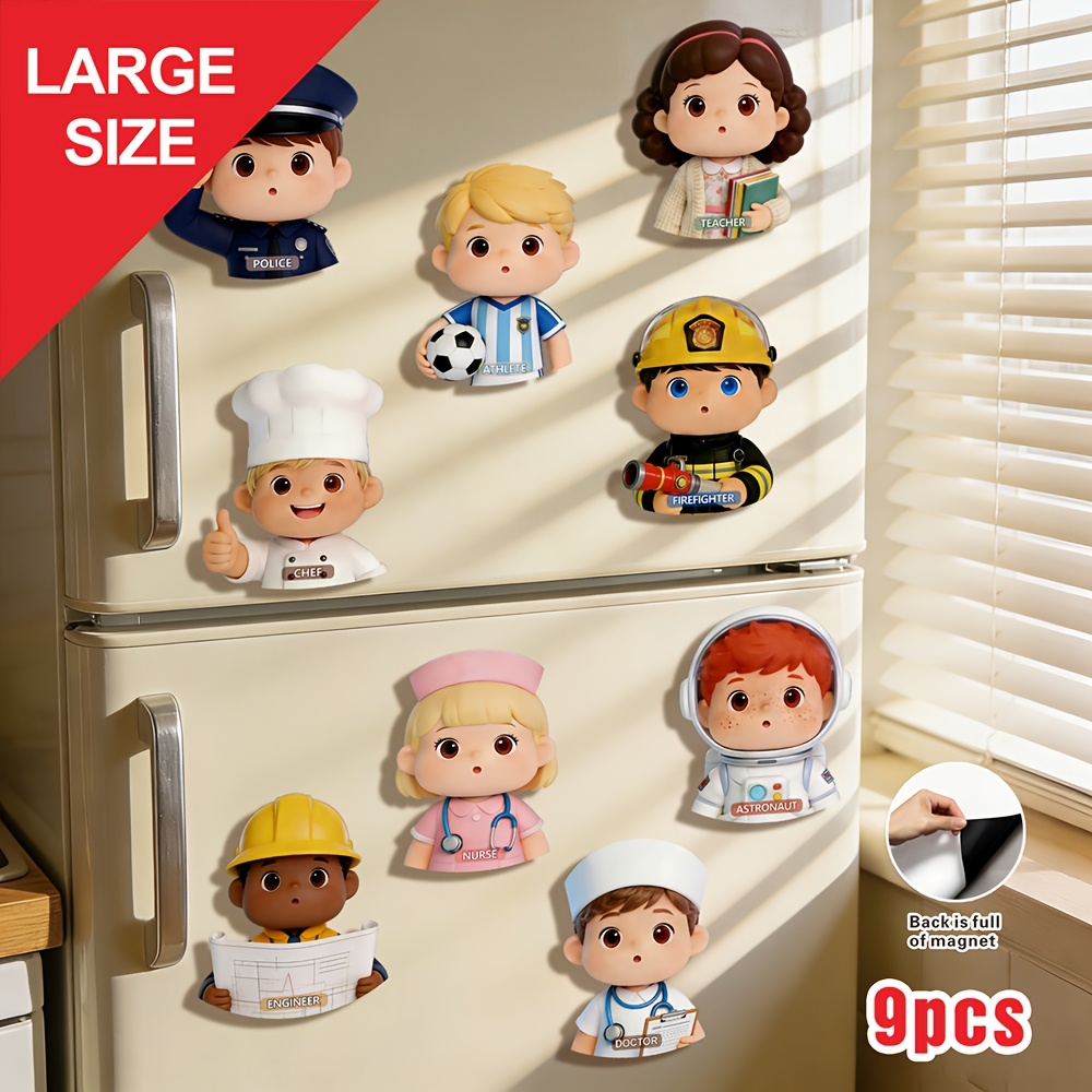 TEMU 9pcs Magnet Set Suitable For Fridge/dishwasher Decor - Removable Adhesive, & Clean, Multicolor Career-themed Magnets With Suitable For Home,,