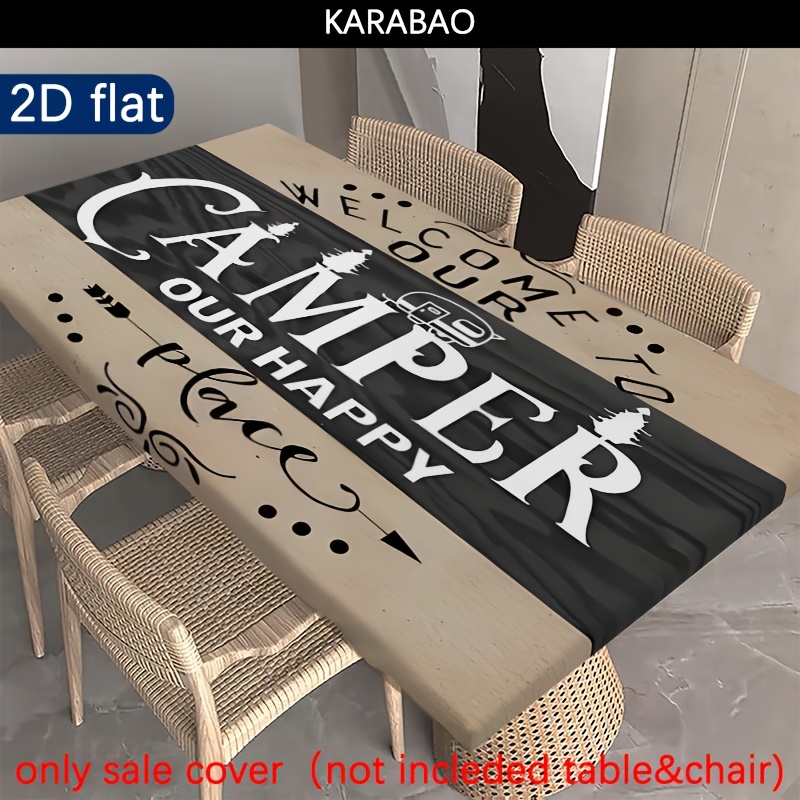 TEMU 1pc Design Tablecloth, Fresh Buffalo Check Picnic Tablecloth Camping Theme Tablecloth: Welcome To Our ! Design Tablecloth, Machine Washable,