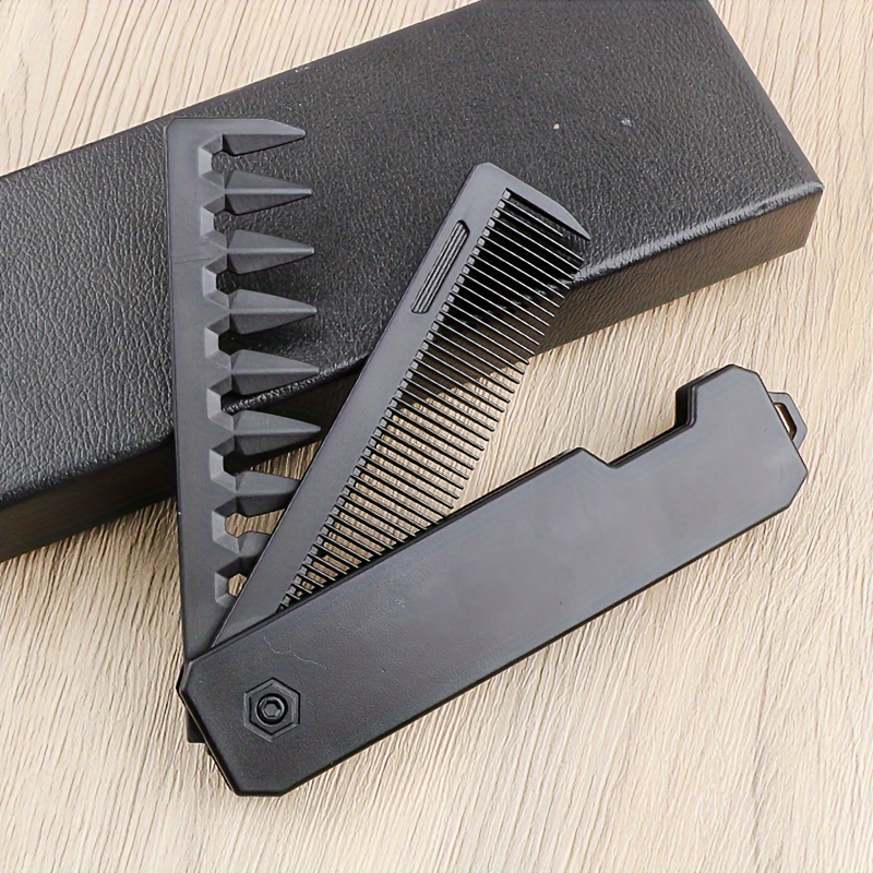 

2-in-1 Folding Beard & Hair Styling Comb - Multi-functional, No-power Needed, Plastic Bristles For Men And Women