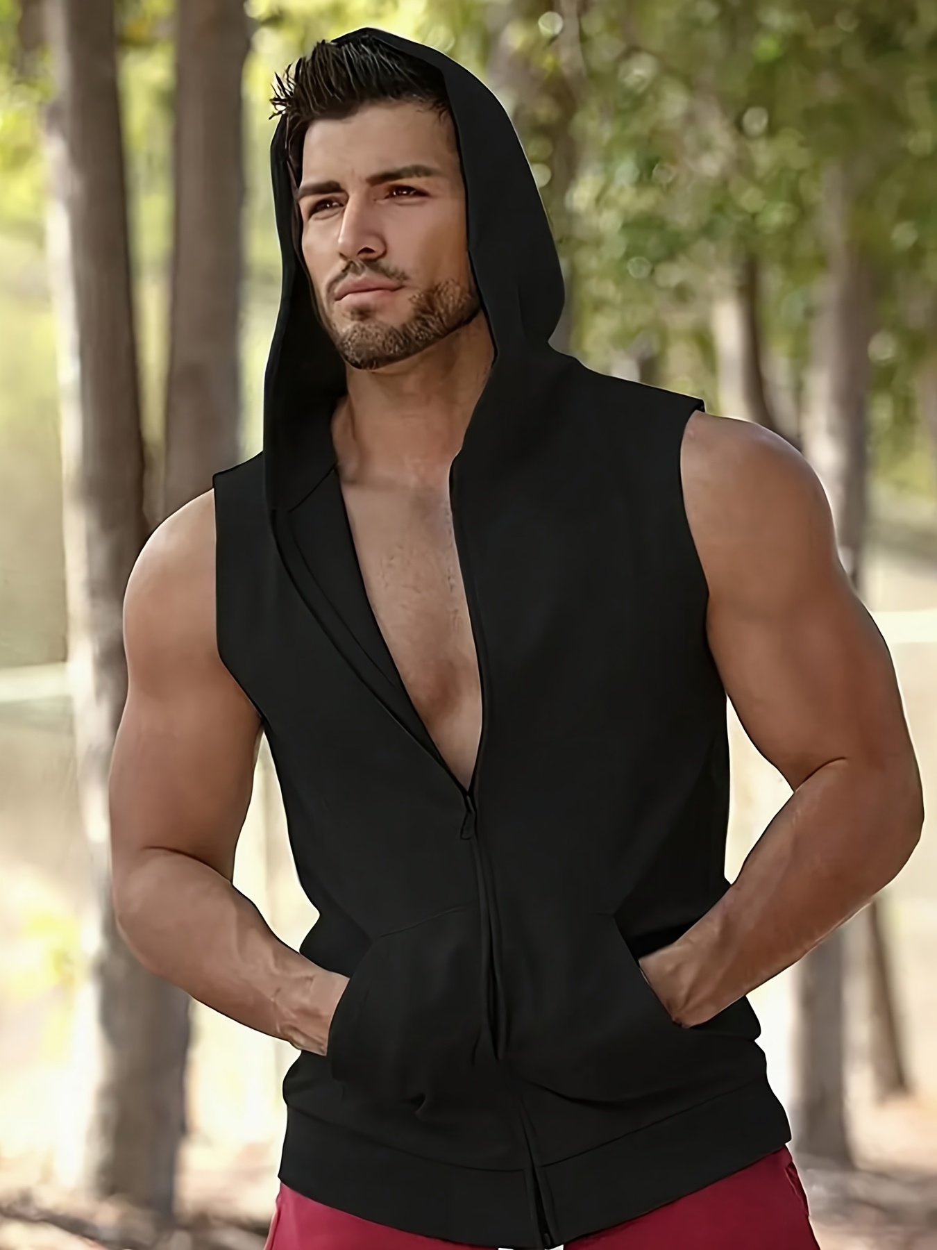 mens breathable sleeveless zip hoodie vest lightweight Temu