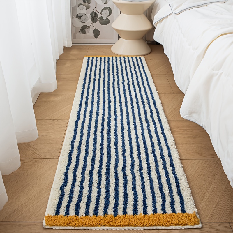 TEMU Tapis de Chevet Ultra-Doux à Rayures Luxueuses - Épais, Antidérapant & Absorbant pour Chambre, Salon et Salle de Bain
