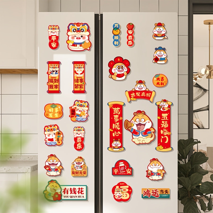 

10pcs Magnetic Refrigerator Stickers, Plastic, No Electricity Needed, Featherless, Chinese New Year Door Decals For 2025, With Snake Theme For Universal Holiday Decorations