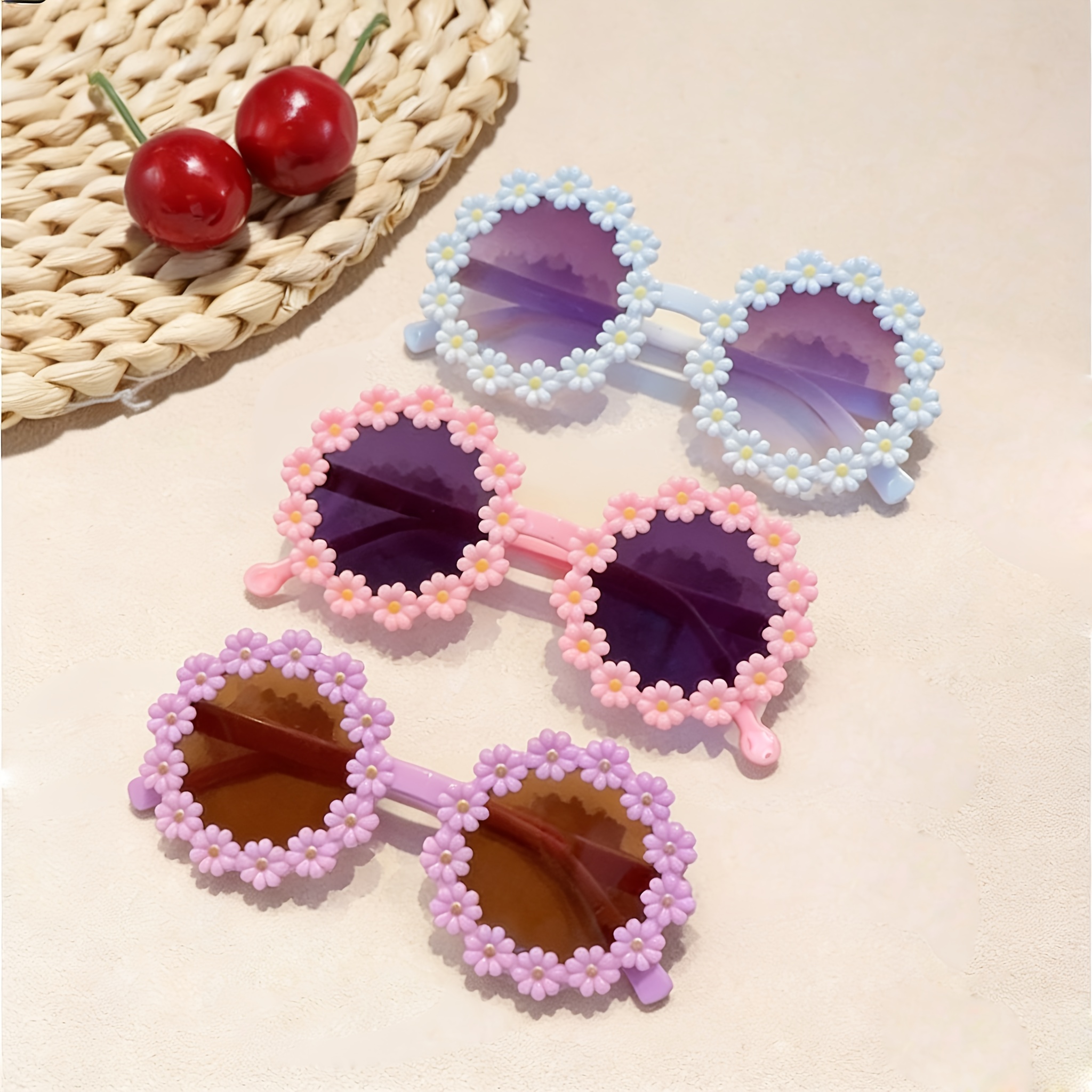 3pcs retro trendy cartoon cute multi color daisy flower frame glasses suitable for daily dressing glasses and photography a   for gifts