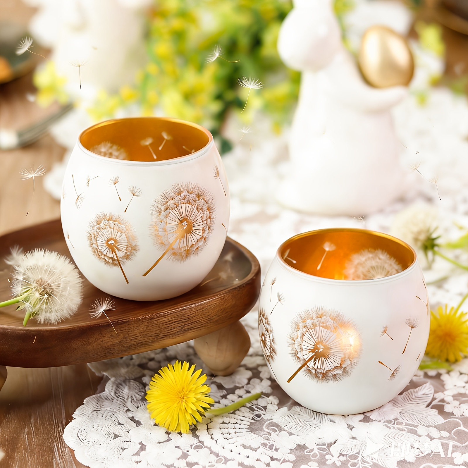 E-shop 2er-Set Glas-Kerzenständer | Löwenzahn-Design, minimalistische Teelichter für Esstisch, Wohnaccessoires, geeignet für Weihnachten, Valentinstag,