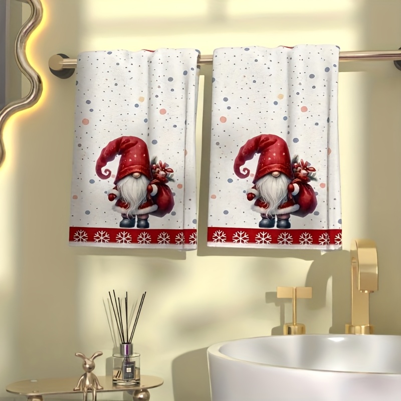 TEMU 2pcs,polyester Single Sided Printed Christmas Cartoon Santa Claus Towels Set, Decorative Hand Towels For Kitchen &, Festive Space-themed Oblong