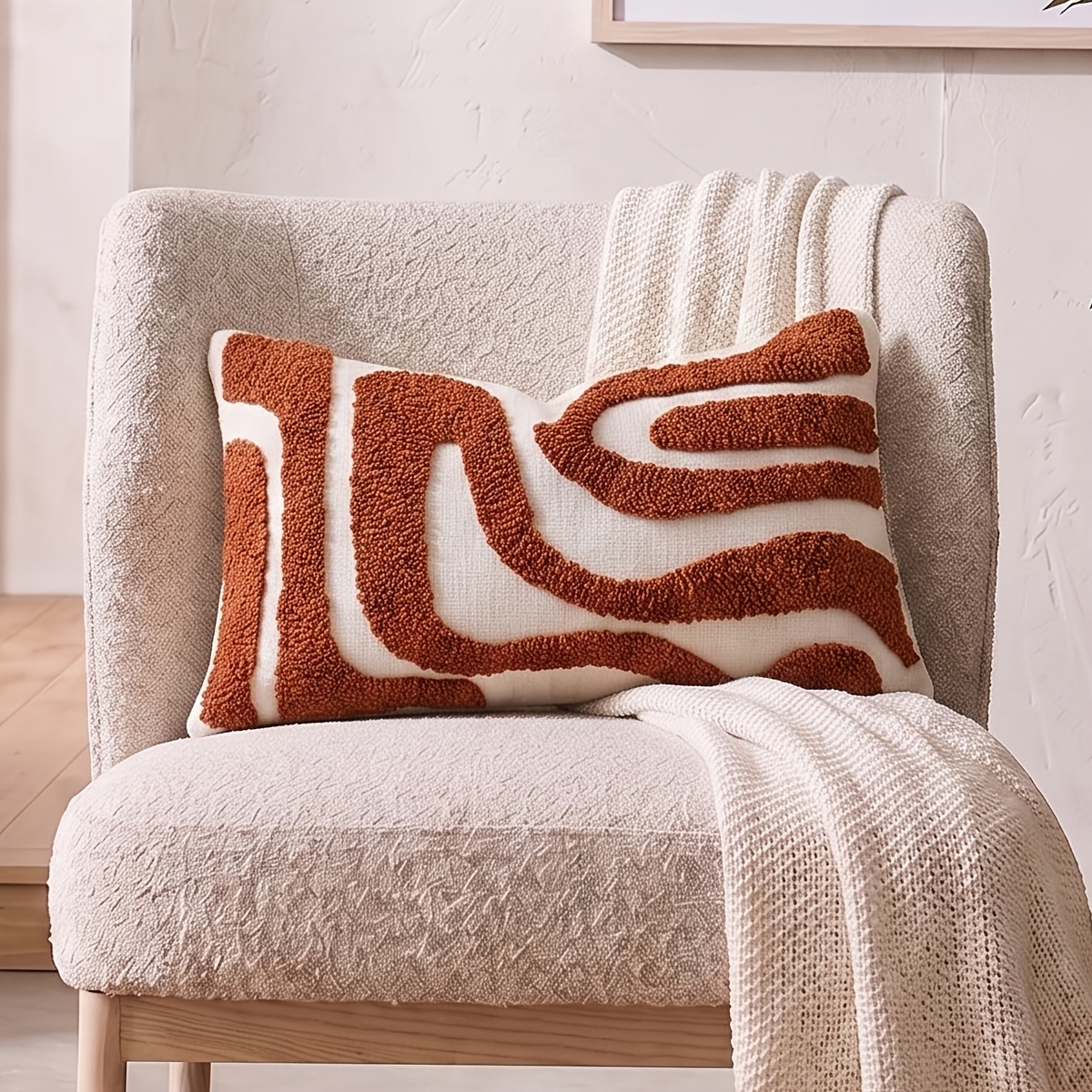 TEMU 1 pièce Housse de coussin vintage style ferme marocain à texture ondulée , taie d'oreiller décorative toutes saisons pour canapé et chambre,