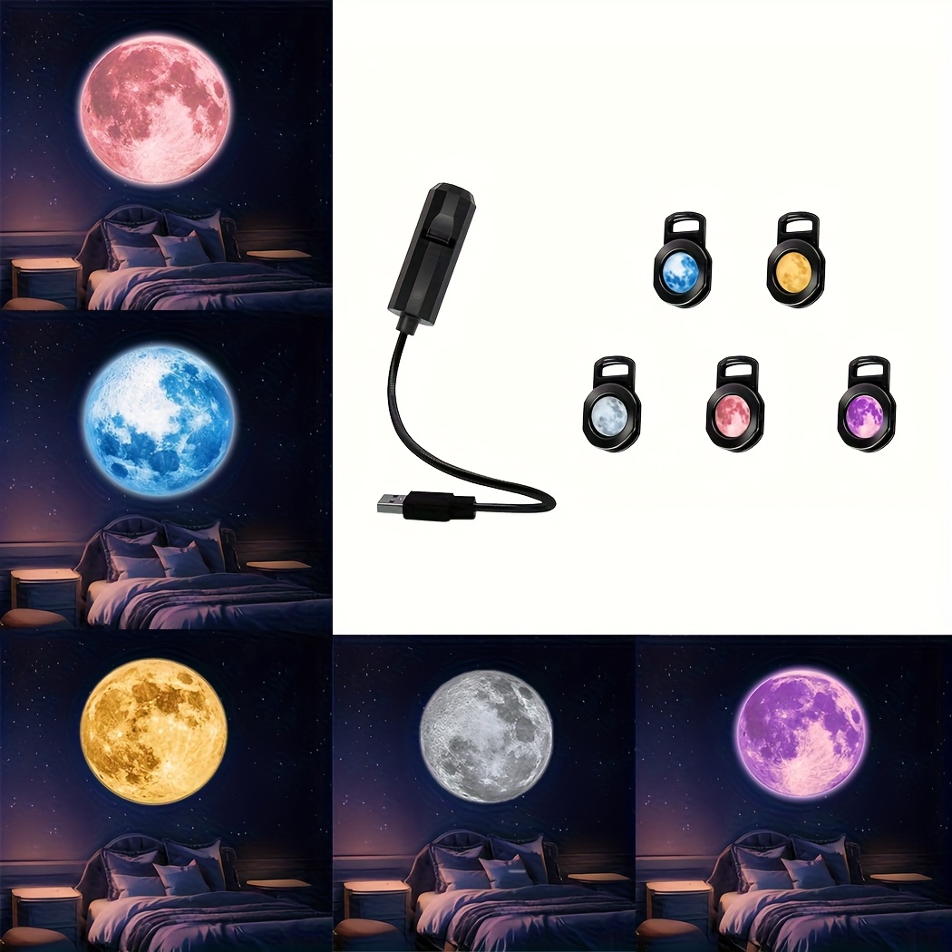 TEMU 1 Lamp   5 Moon Lamp Inserts (yellow, White, Blue, Pink, Purple), Usb Interface Plug, Portable Led Projector Lamp, Bedroom Ceiling Photo