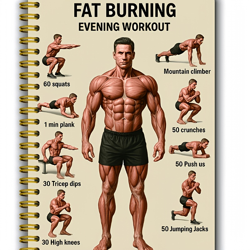 Image of 1 Lightweight Fat-burning Training Themed Spiral Notebook | 5.5x8.3 Inches | Suitable For Fitness Enthusiasts To Record And Plan | Training Action Reference Cover | Fitness Gift