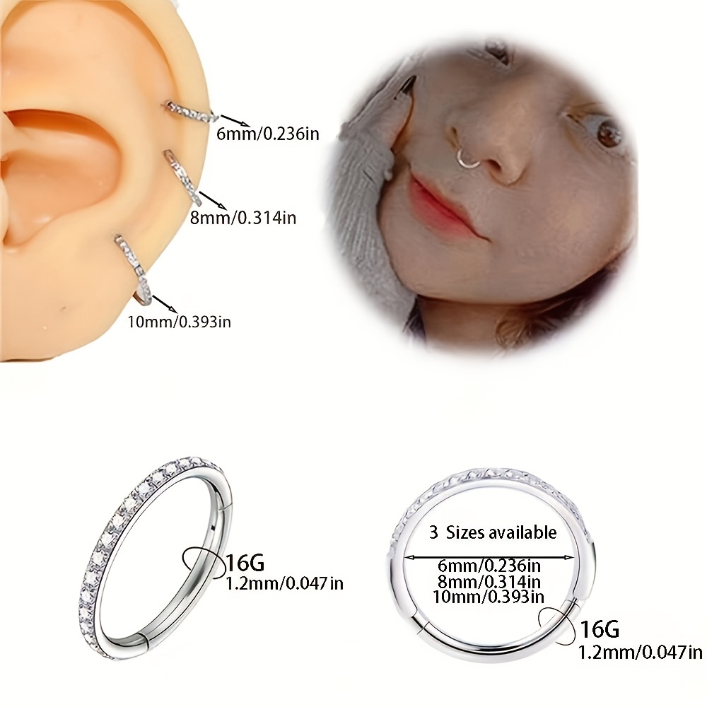 16G Stainless Steel Embedded Zirconia Seamless Nose Ring